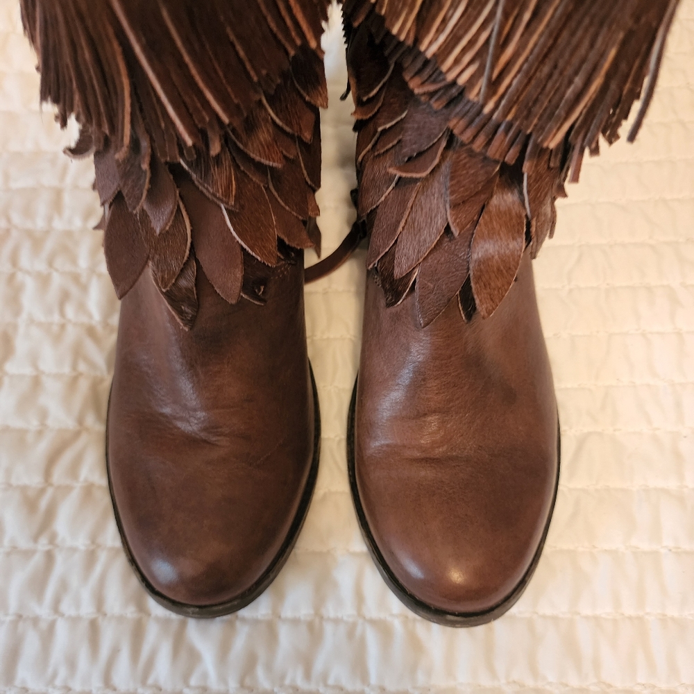 Anthropologie Mia Sheridan leather fringe boots